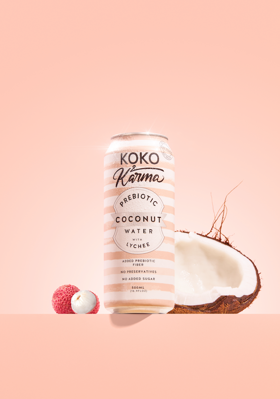 Koko & Karma Prebiotic Lychee Coconut Water 250ml - 8.45oz cans 12 Pack per case