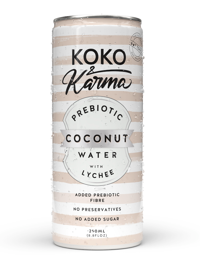 Koko & Karma Prebiotic Lychee Coconut Water 250ml - 8.45oz cans 12 Pack per case