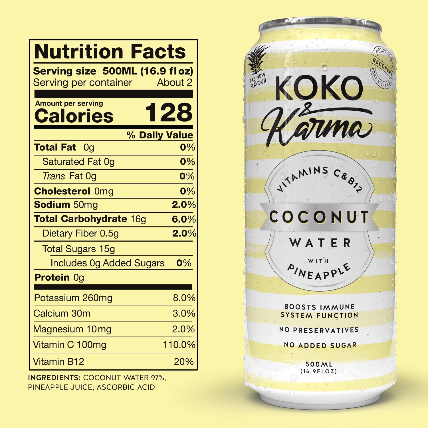 Koko & Karma - Pineapple, Coconut water with added Vitamin C 12 Pack Case of 16.9oz cans