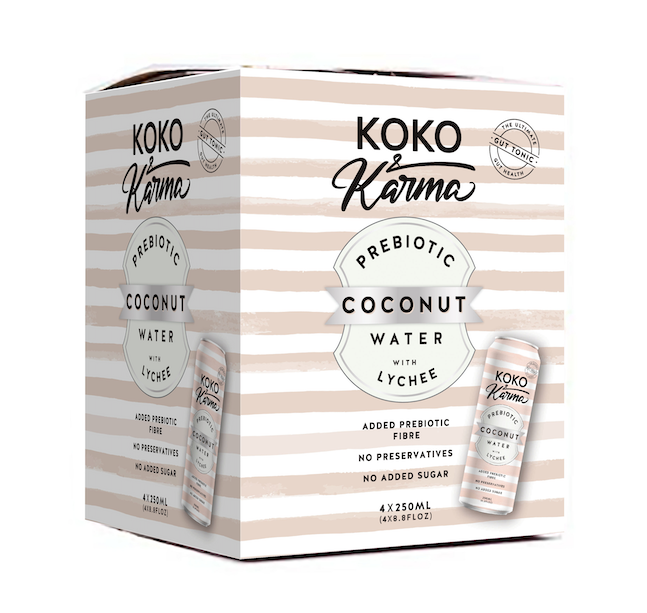 Koko & Karma Prebiotic Lychee Coconut Water 250 ml - 8.45oz cans 12 Pack per case